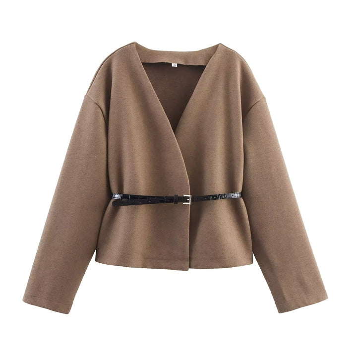 Veste courte pour femme avec ceinture et encolure en V - Irina