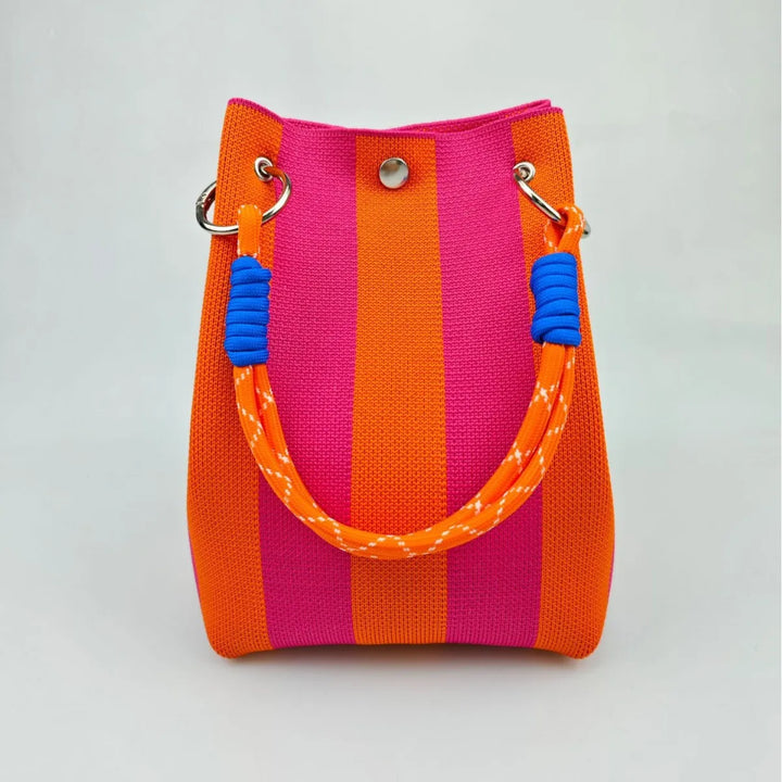 Sac seau tissé pour femmes avec motif de rayures printemps-été
