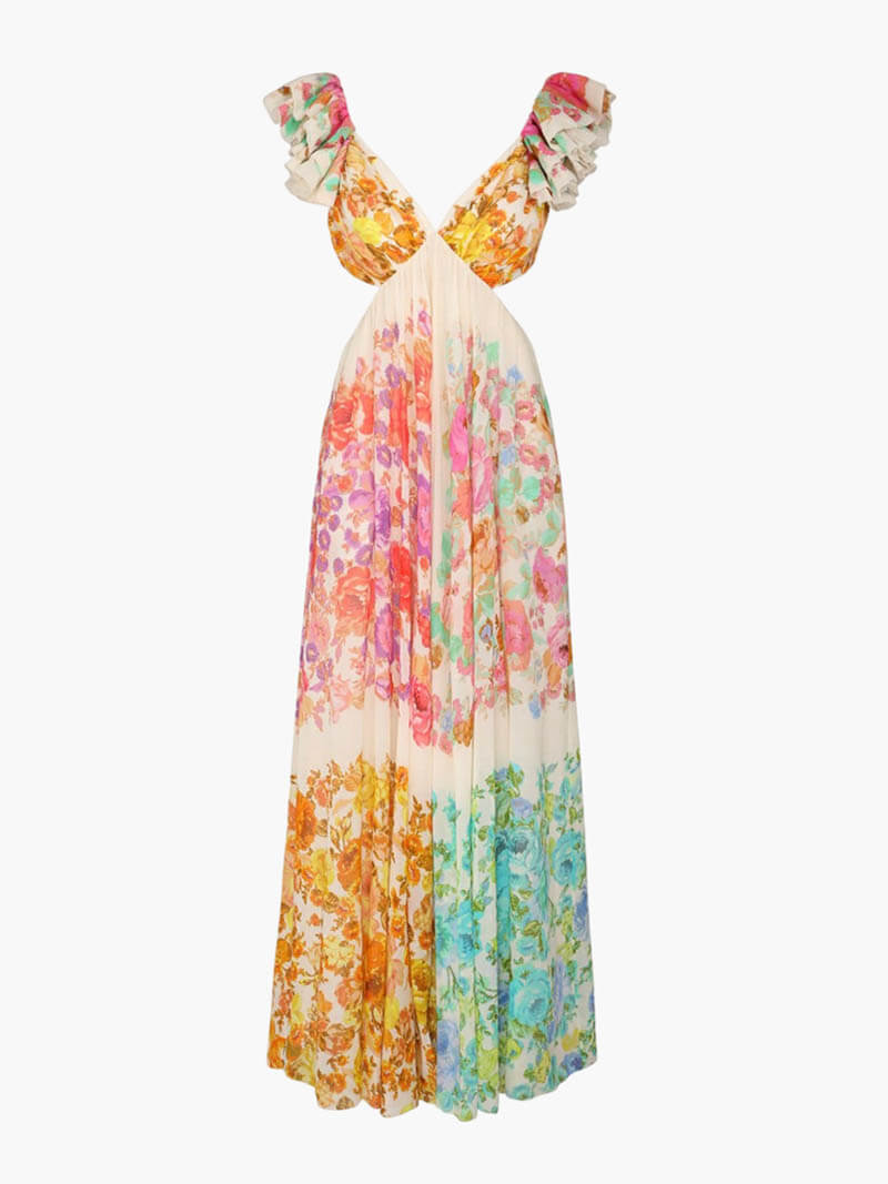 Robe longue bohème à imprimé multicolore pour femme - Rhoswen