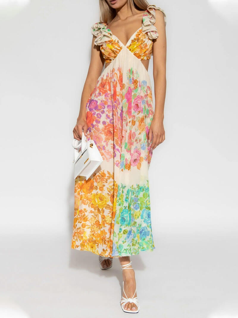 Robe longue bohème à imprimé multicolore pour femme - Rhoswen