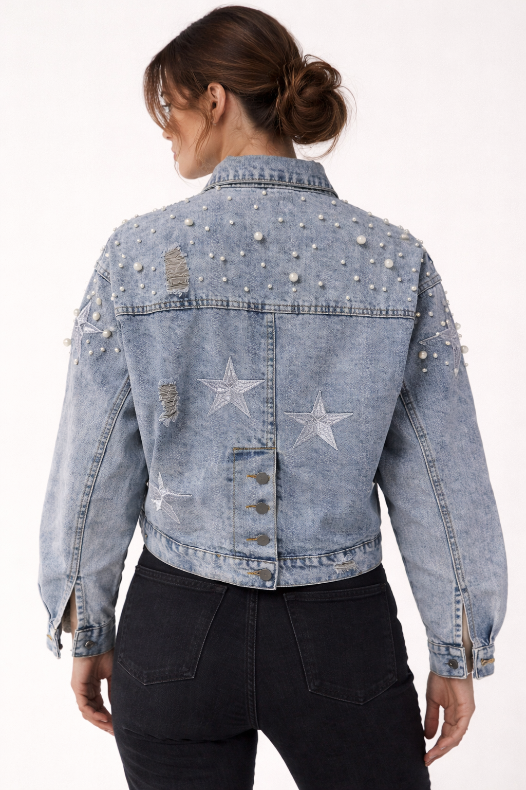 Veste en jean brodée céleste pour femme - Brunhilda