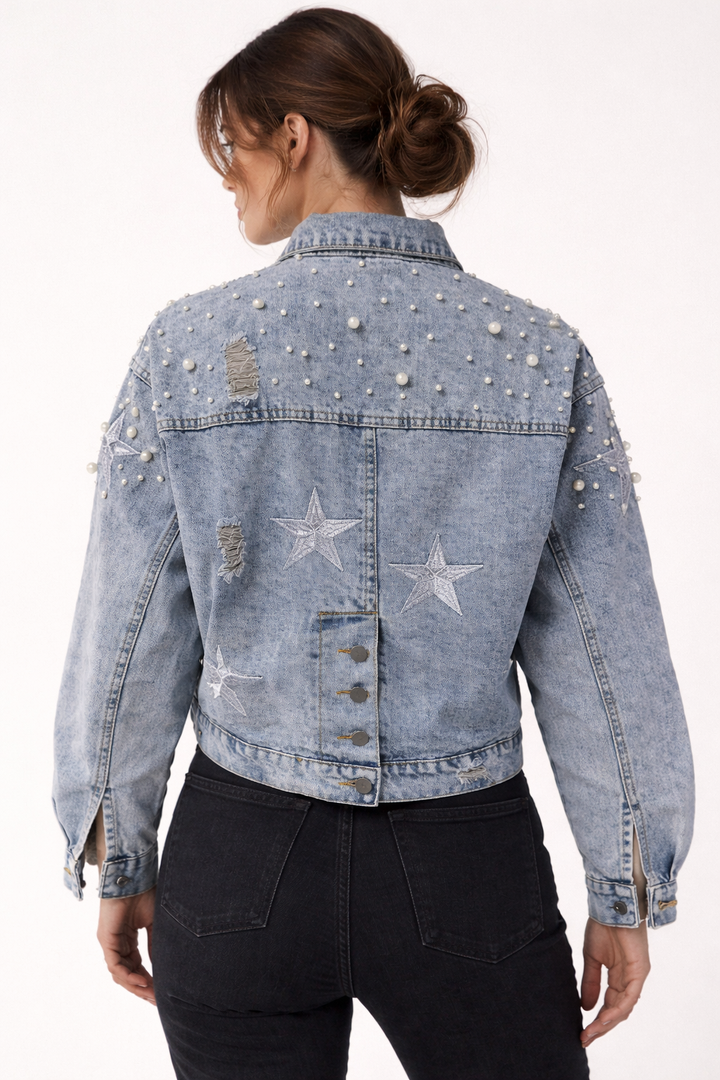 Veste en jean brodée céleste pour femme - Brunhilda