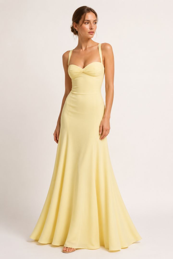 Robe longue pour invitée de mariage, avec décolleté en cœur et jupe évasée - Ingrid