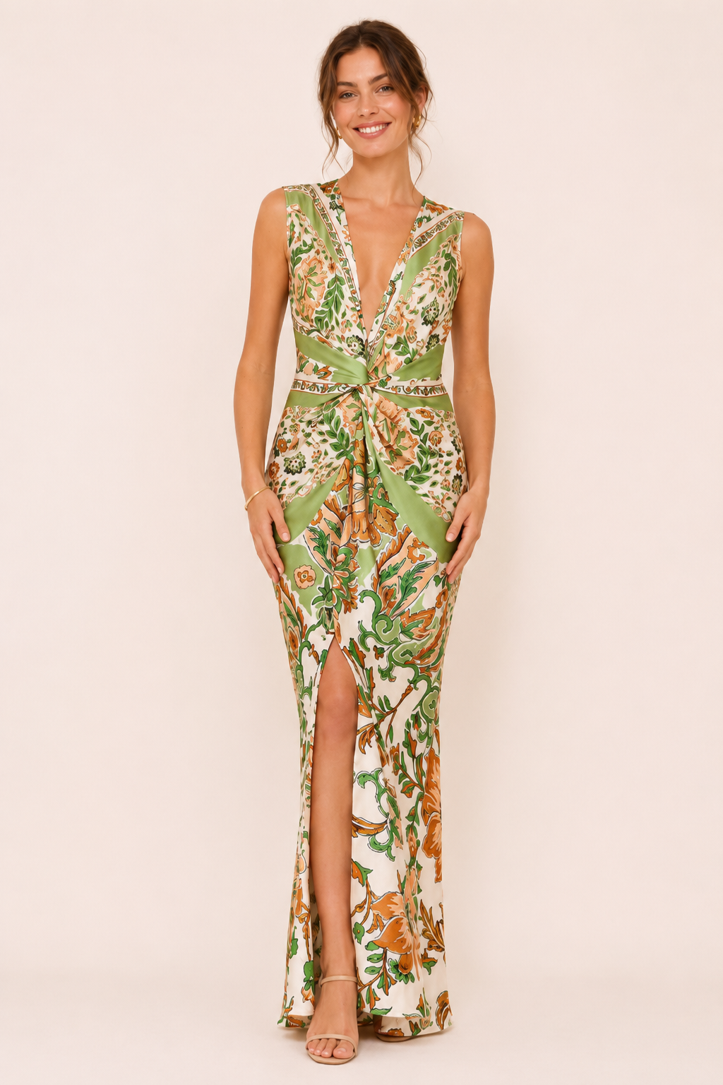 Robe imprimée pour femme, col en V, coupe ajustée  - Ottilie