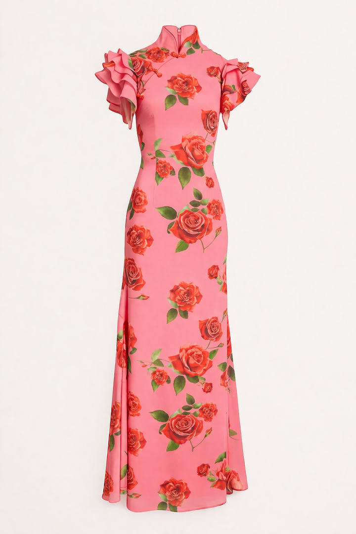 Robe longue à col roulé et à fleurs pour femmes, élégante et décontractée - Georgina