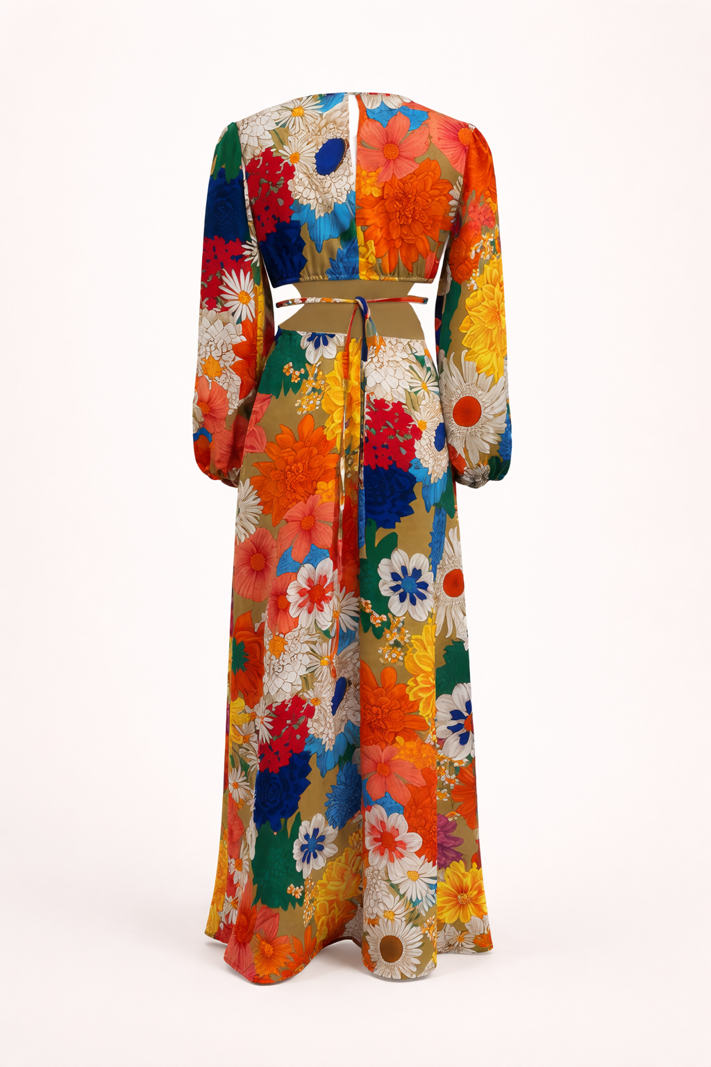 Robe longue à imprimé floral et manches longues bouffantes - Orlena