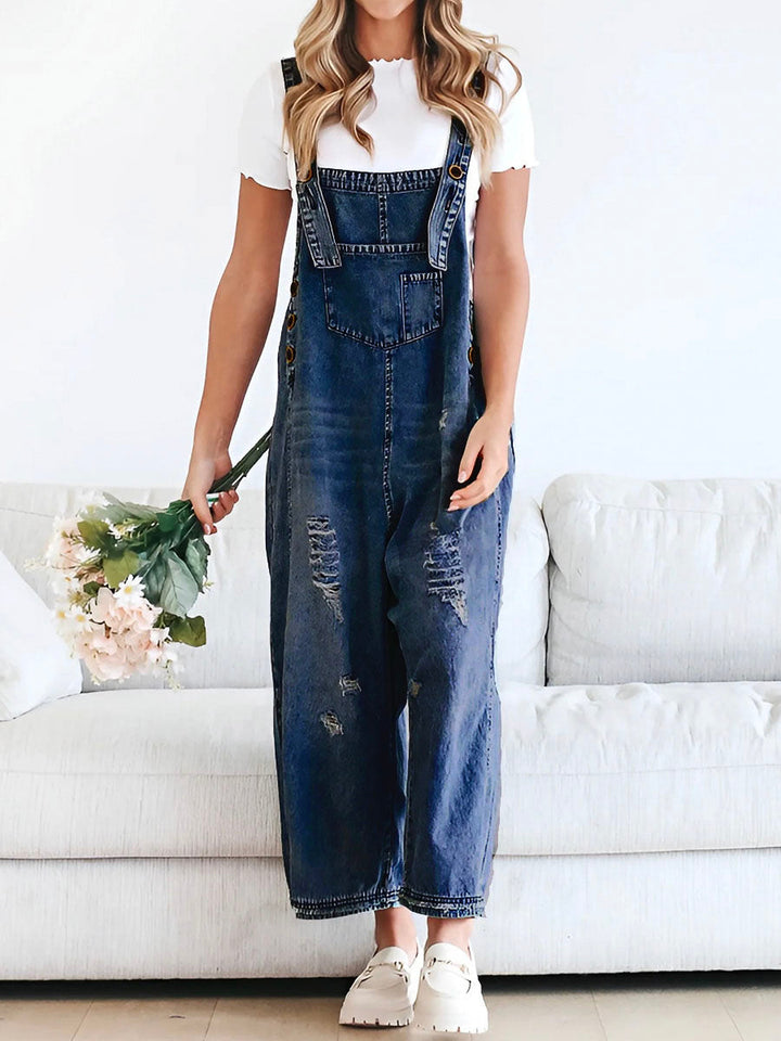 Combinaison femme jean oversize look used bretelles réglables – Jenna