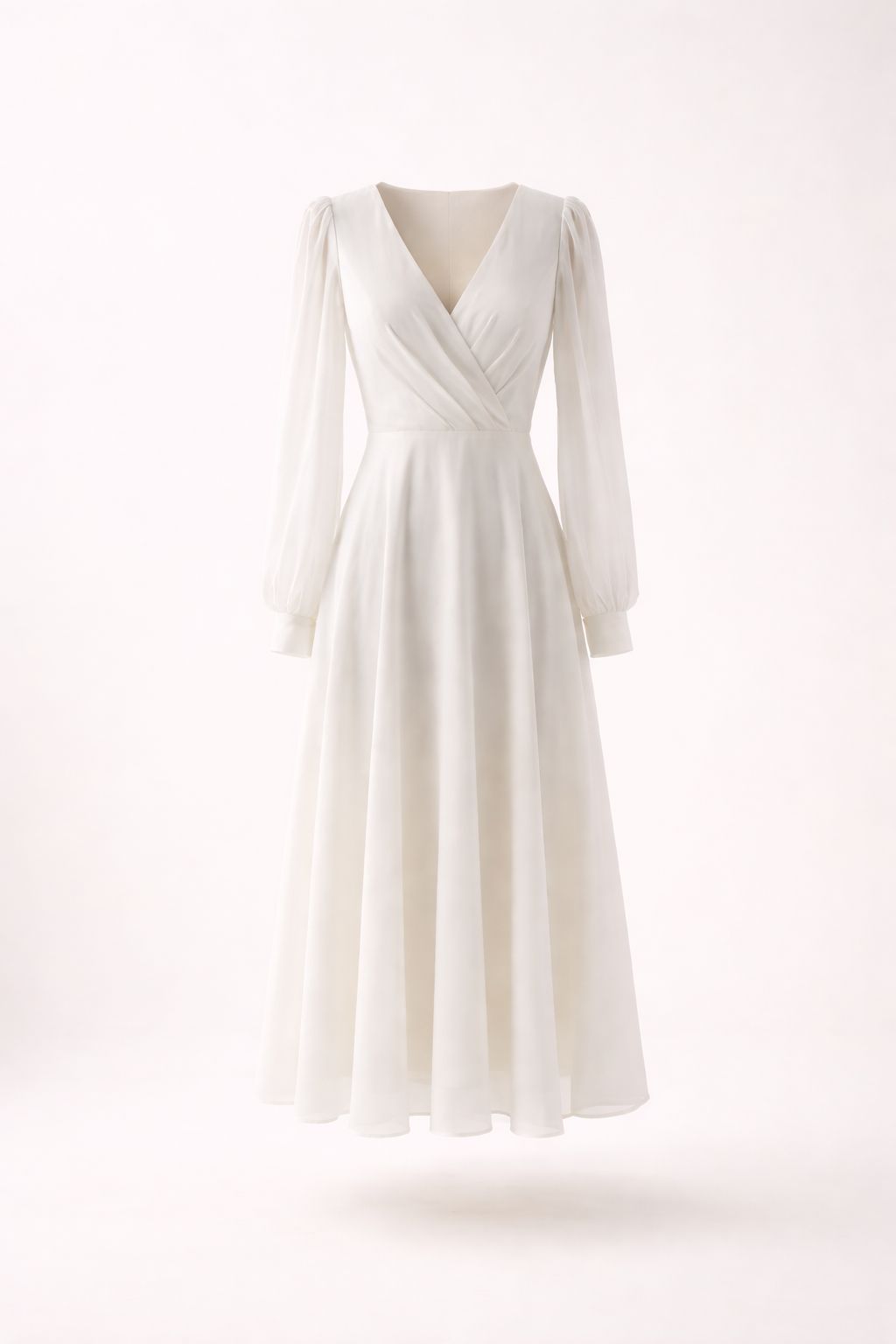 Robe longue avec col en V et manches longues bouffantes - Elsa