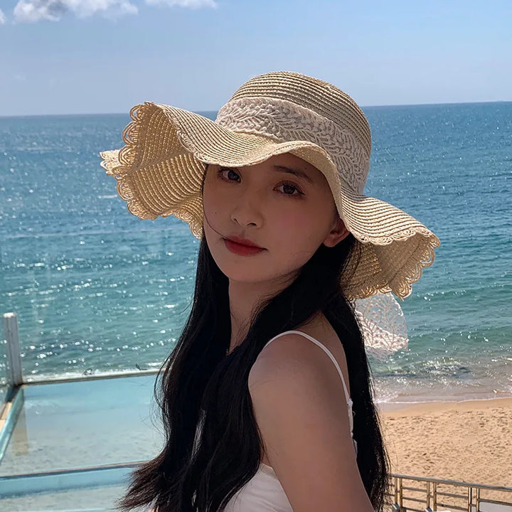 Chapeau de paille chic avec mode dentelle