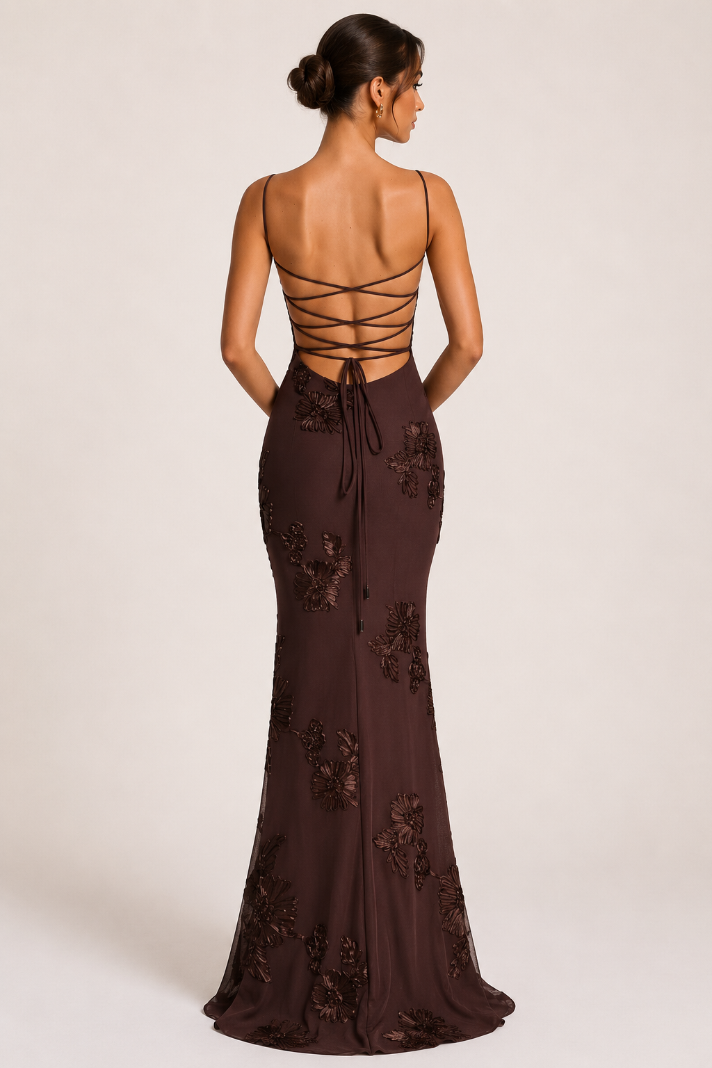 Robe longue femme élégante effet corset broderie florale - Zarelle