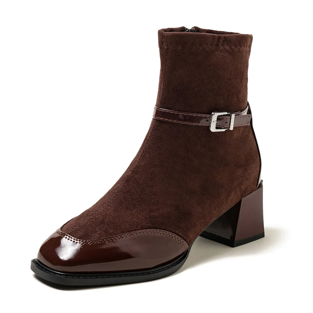 Bottines effet daim à boucle et talon large - Marlen