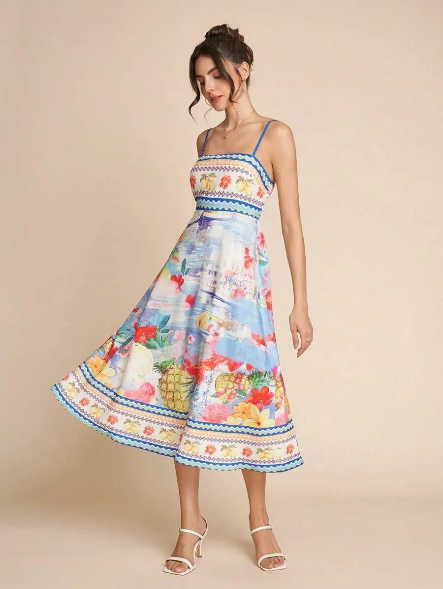 Robe midi à imprimé floral printemps-été pour femme - Mirela