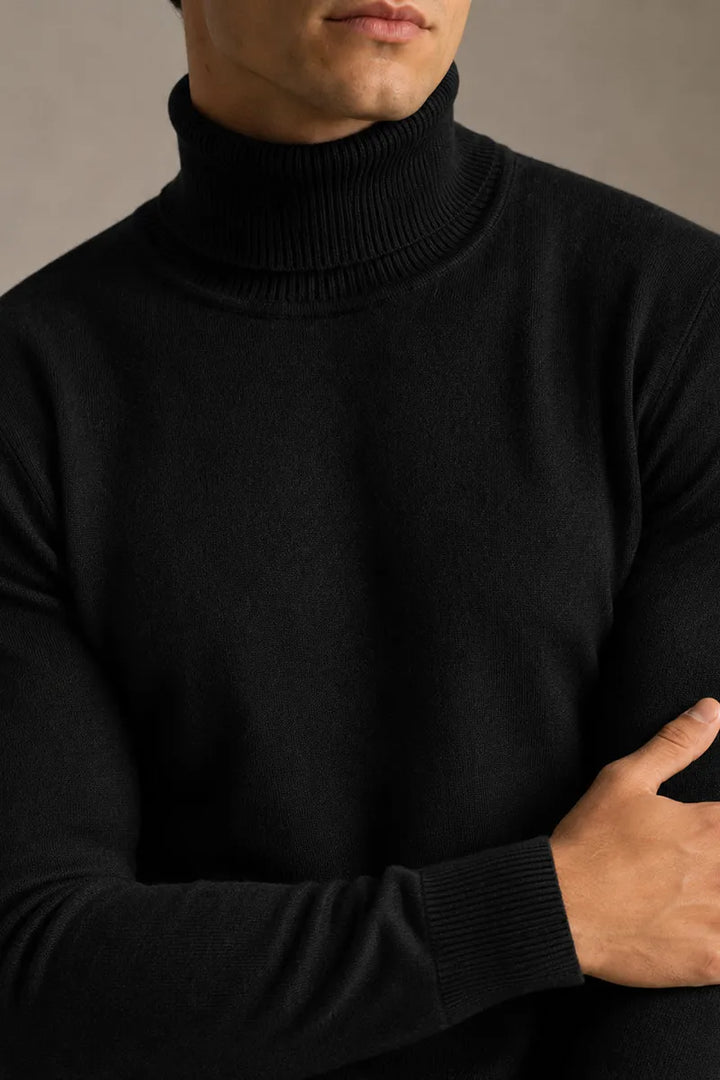 Pull homme à col roulé, coupe ajustée, maille unie - Caspar