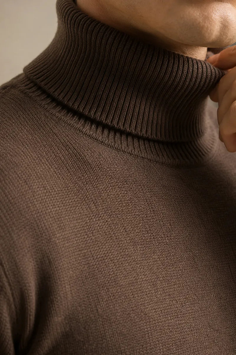 Pull homme à col roulé, coupe ajustée, maille unie - Caspar