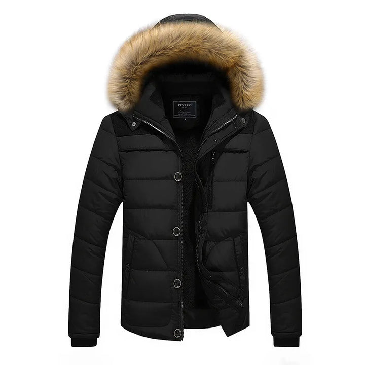 Blouson matelassé homme capuche bordée de fausse fourrure col montant - Aldren