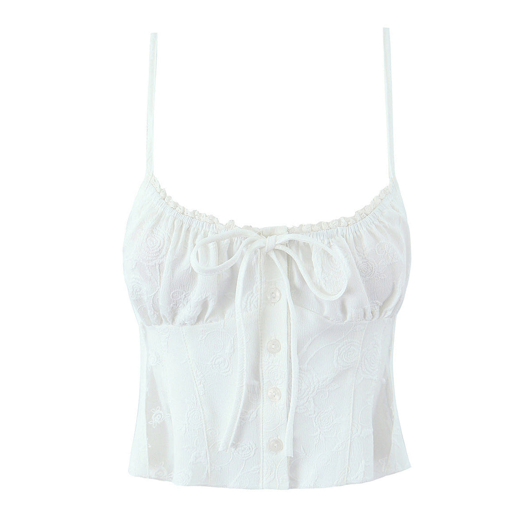 Ensemble pour femmes avec haut à bretelles et jupe midi en dentelle - Lurea