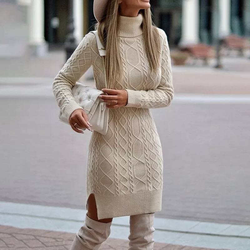 Robe à col roulé en maille pour femme - Elin