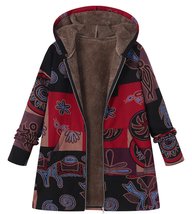 Manteau à capuche pour femme avec imprimé thermique rétro - Luny