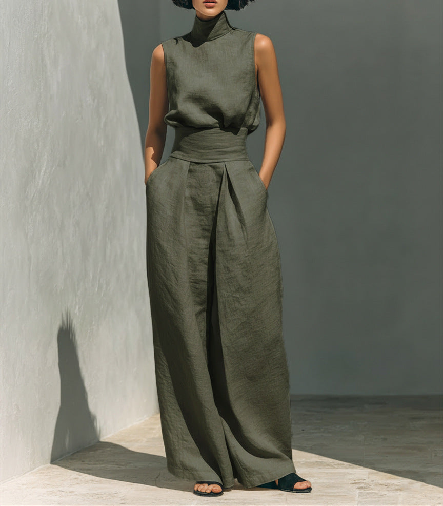 Ensemble femme avec haut sans manches et pantalon large taille haute - Nitche