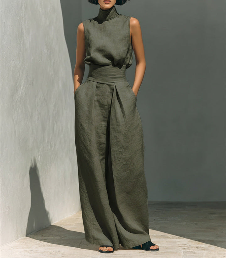 Ensemble femme avec haut sans manches et pantalon large taille haute - Nitche