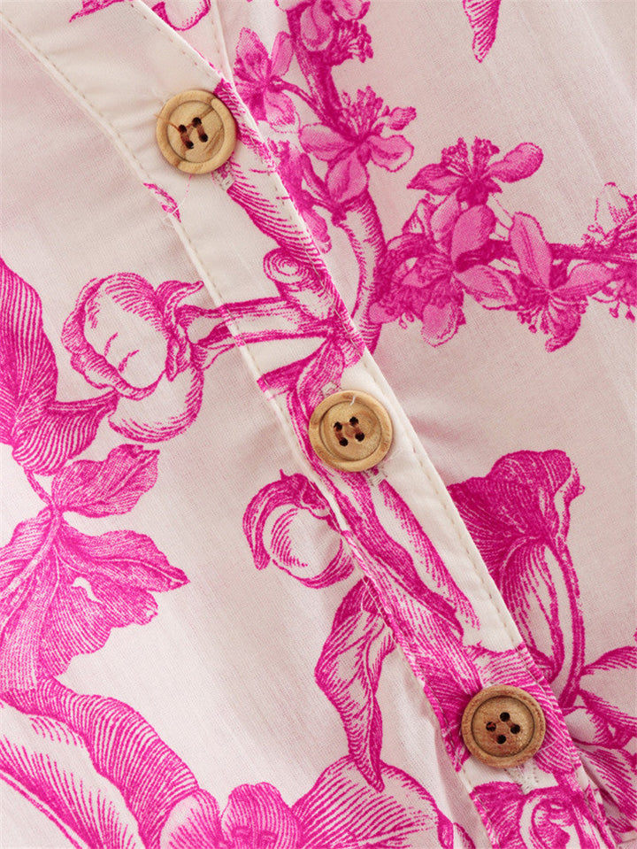 Robe courte florale à taille ajustable et manches larges - Laurent
