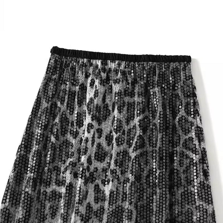 Jupe femme à imprimé léopard en paillettes - Ynaris