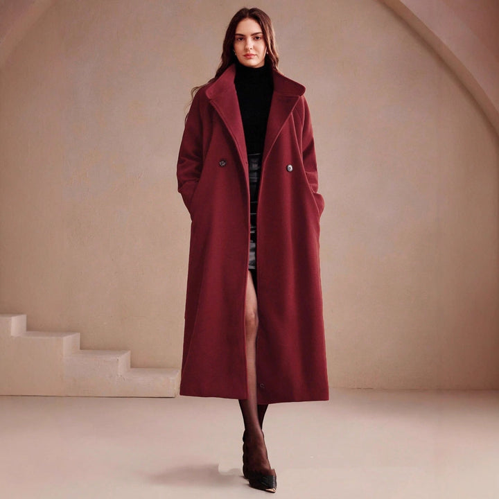 Manteau croisé long en laine pour femme avec col tailleur - Maelith