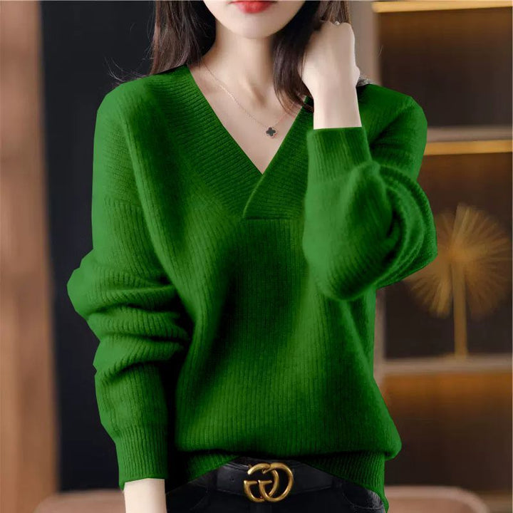Pull en maille à col en V et à coupe décontractée pour femmes - Svala