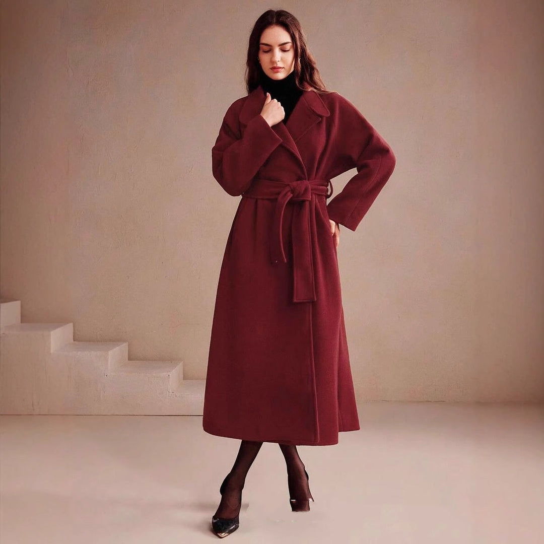 Manteau croisé long en laine pour femme avec col tailleur - Maelith