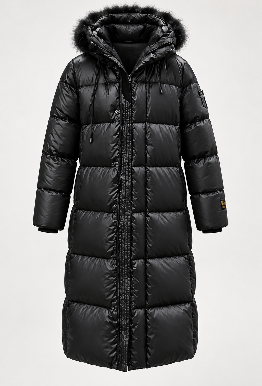 Manteau matelassé long femme à capuche, coupe ample pour l&