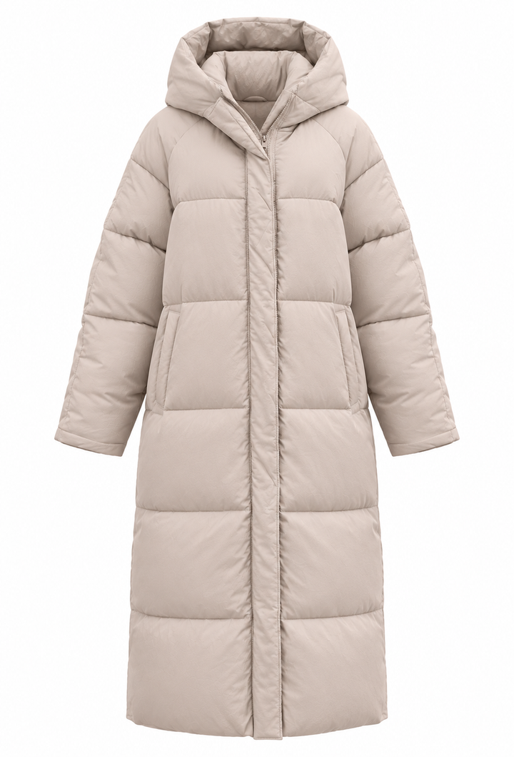 Manteau matelassé long femme à capuche, coupe oversize pour l&