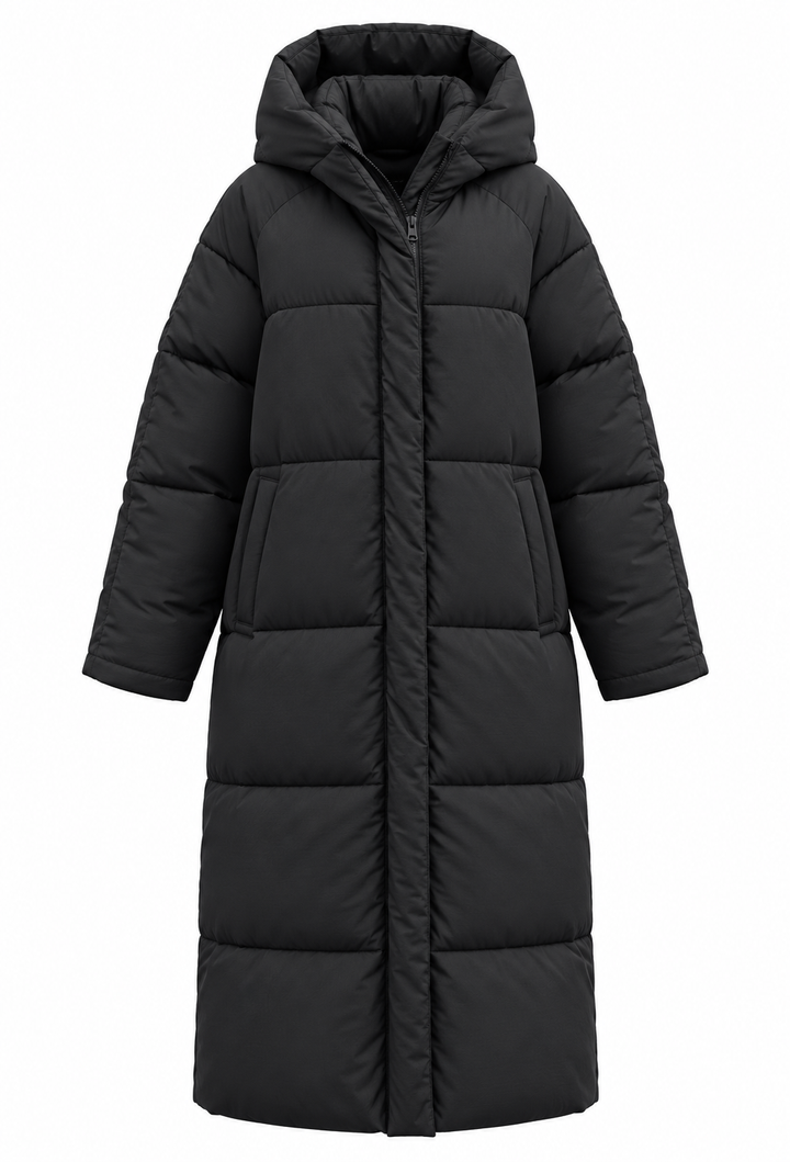 Manteau matelassé long femme à capuche, coupe oversize pour l&