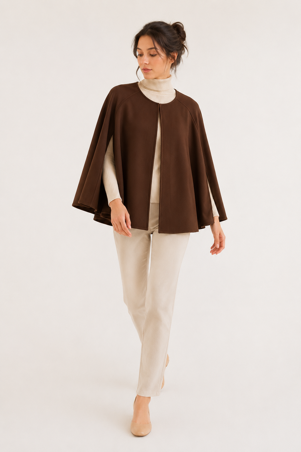 Manteau-cape court pour femme, à devant ouvert et manches larges - Tiffany