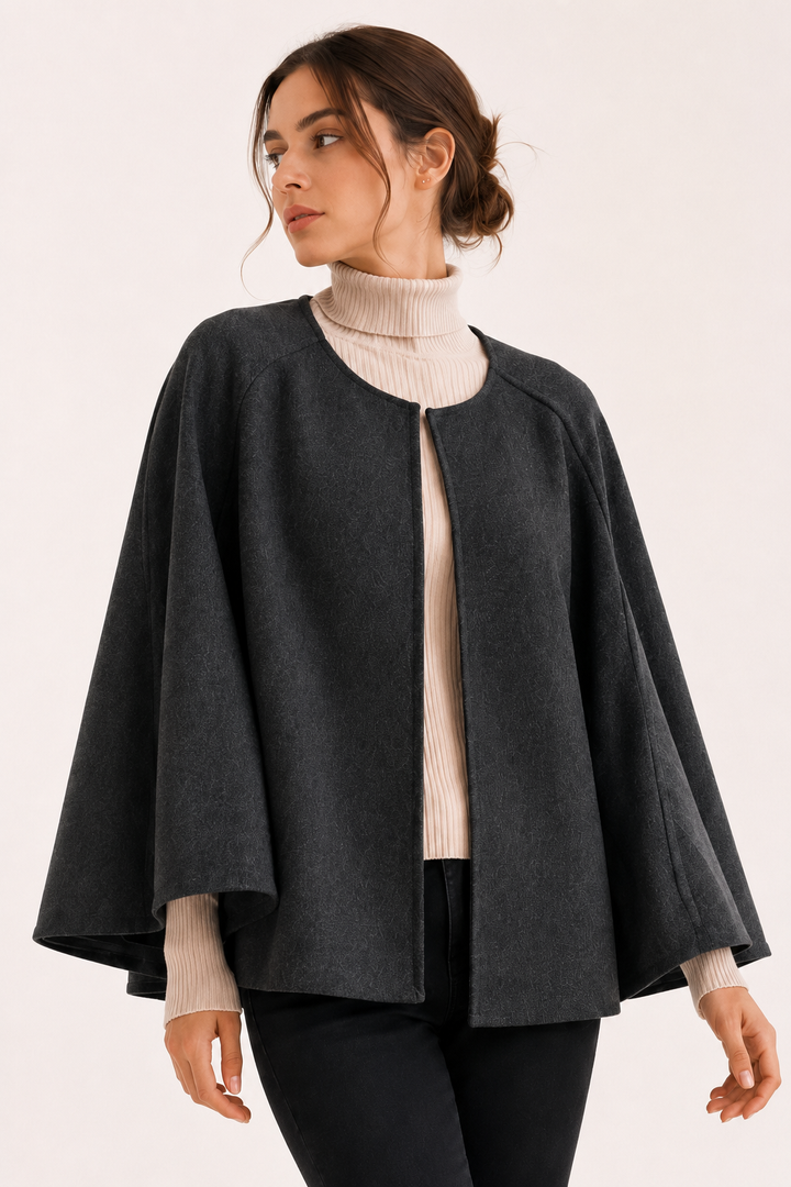 Manteau-cape court pour femme, à devant ouvert et manches larges - Tiffany