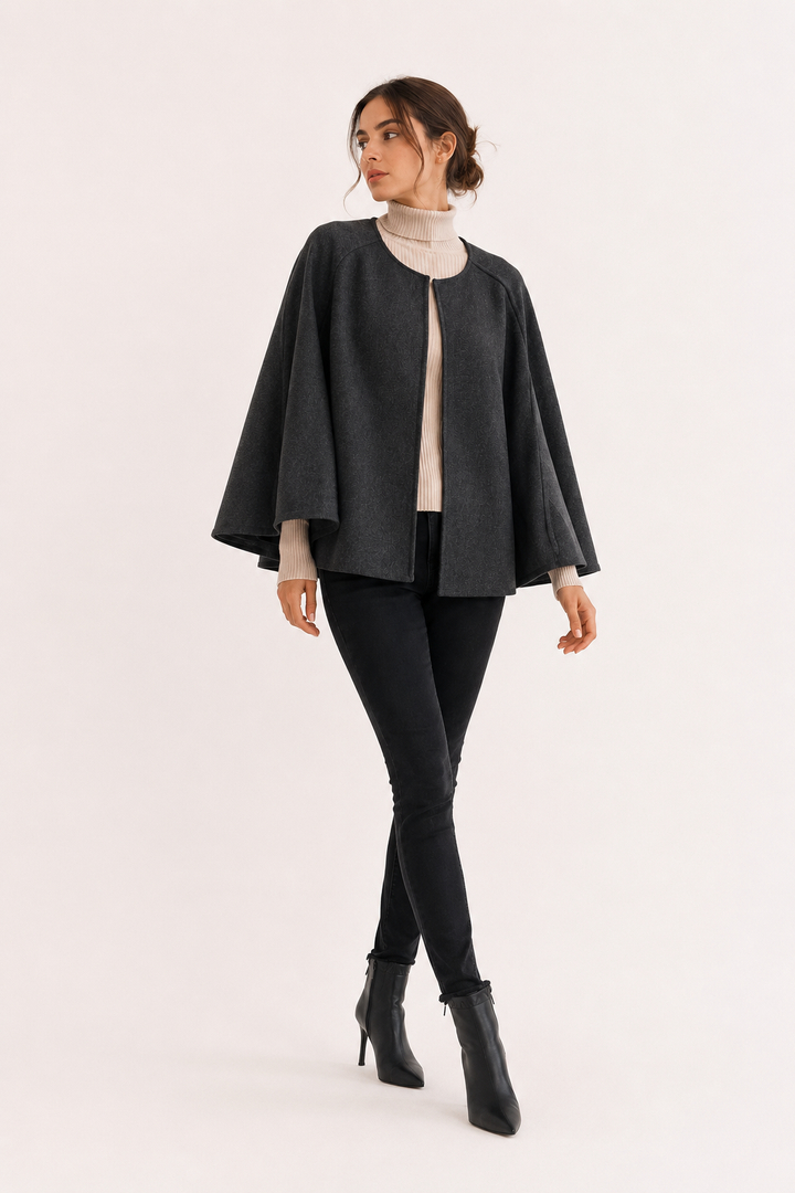 Manteau-cape court pour femme, à devant ouvert et manches larges - Tiffany