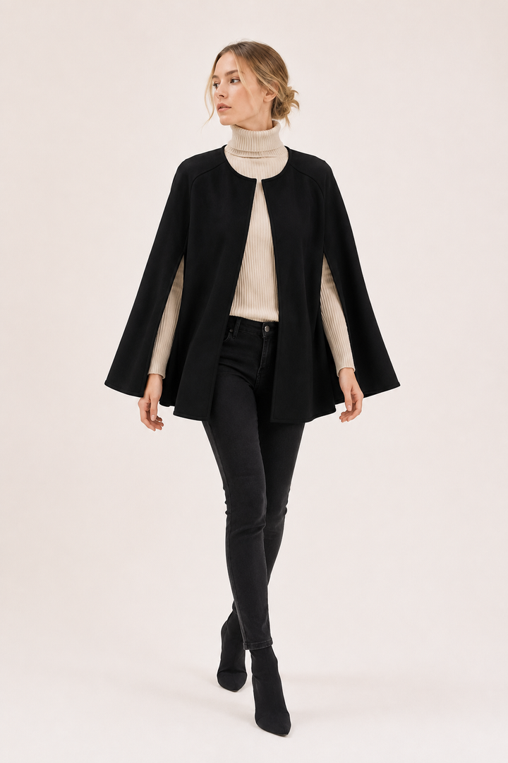 Manteau-cape court pour femme, à devant ouvert et manches larges - Tiffany