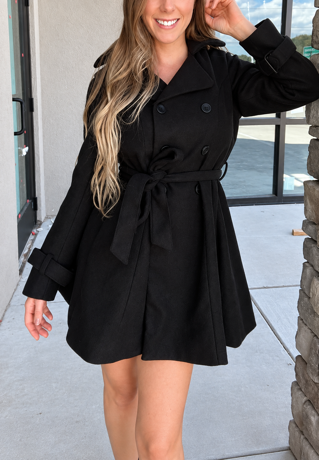 Manteau court croisé à motif pied-de-poule, double boutonnage - Lysanne