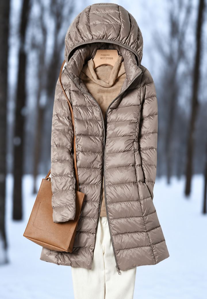 Manteau femme matelassé long à capuche et zip - Aldara