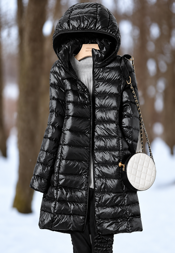 Manteau femme matelassé long à capuche et zip - Aldara