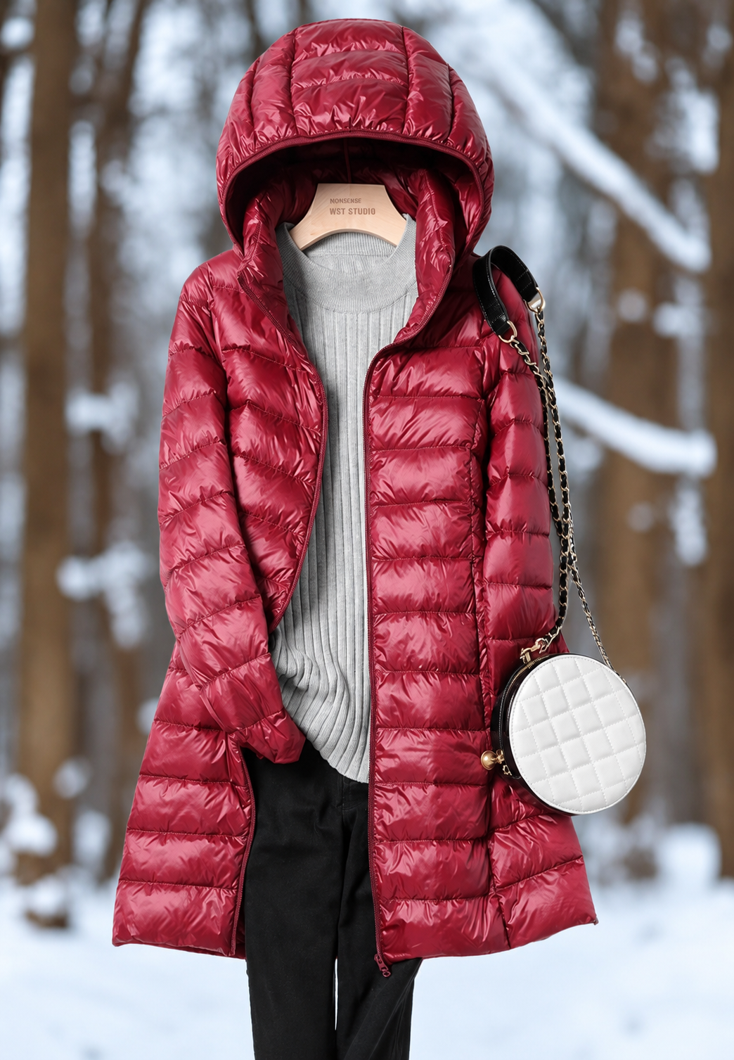 Manteau femme matelassé long à capuche et zip - Aldara