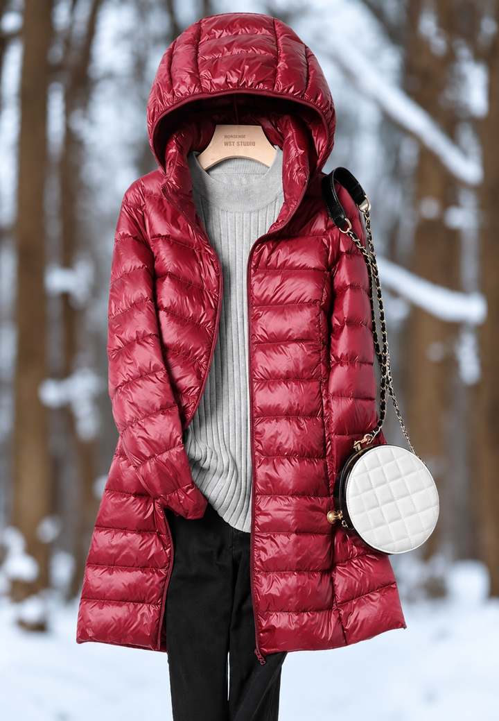 Manteau femme matelassé long à capuche et zip - Aldara