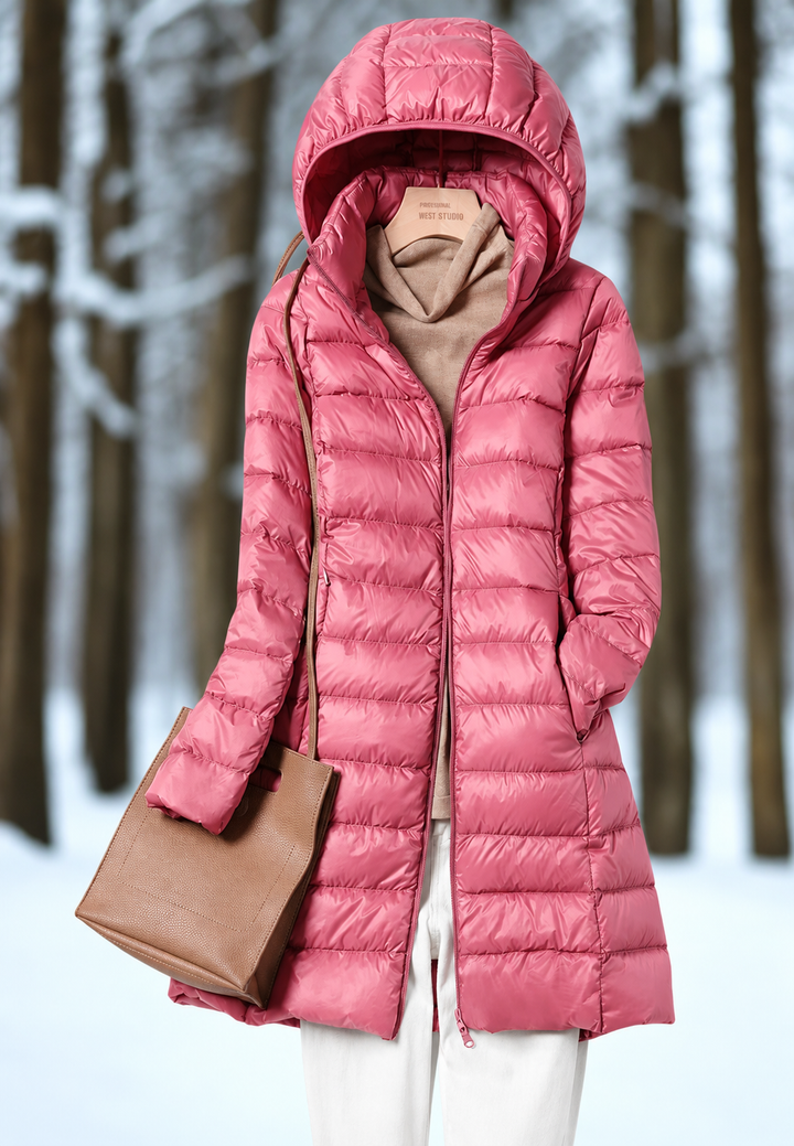 Manteau femme matelassé long à capuche et zip - Aldara