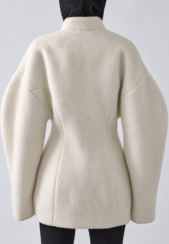 Manteau femme court croisé à col enveloppant et manches amples - Nayra
