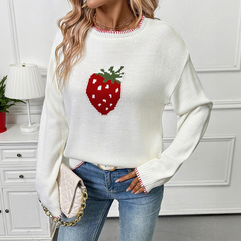 Pull en maille à motif de fraises pour femme - Liane