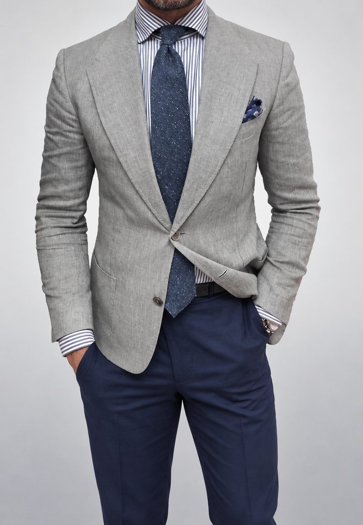 Veste américaine pour homme cintrée à deux boutons, en tissu texturé - Alrik
