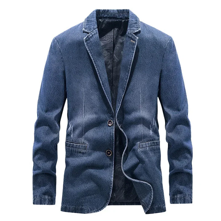 Veste en jean pour homme, effet délavé, détails usés, deux boutons - Ivar