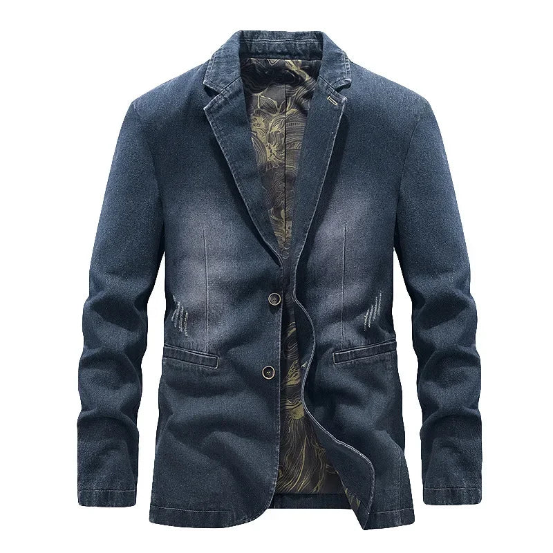 Veste en jean pour homme, effet délavé, détails usés, deux boutons - Ivar