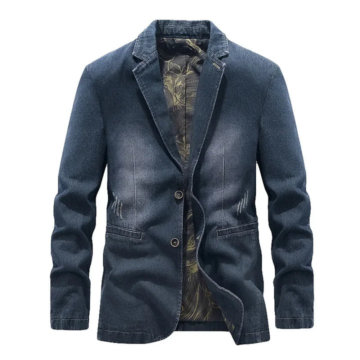 Veste en jean pour homme, effet délavé, détails usés, deux boutons - Ivar