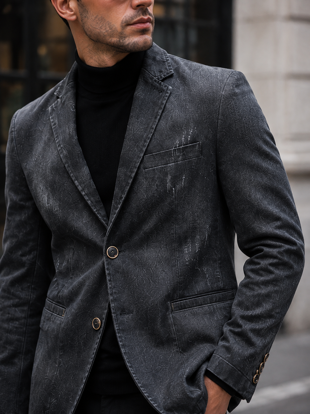 Veste en jean pour homme, effet délavé, détails usés, deux boutons - Ivar