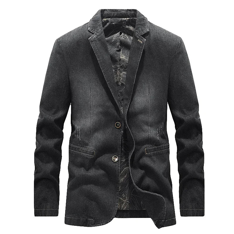 Veste en jean pour homme, effet délavé, détails usés, deux boutons - Ivar